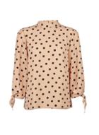 Dorothy Perkins Camel Spotted Tie Sleeve Top