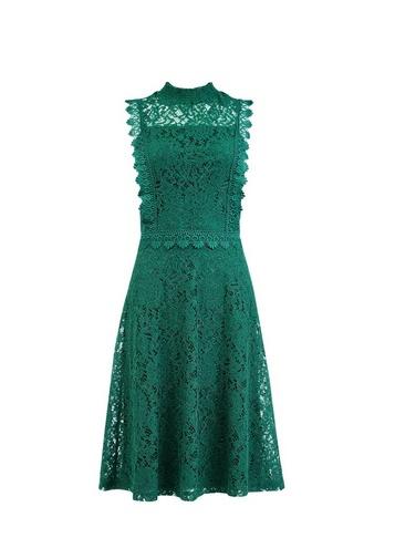 Dorothy Perkins Green Shirred Neck Lace Midi Dress