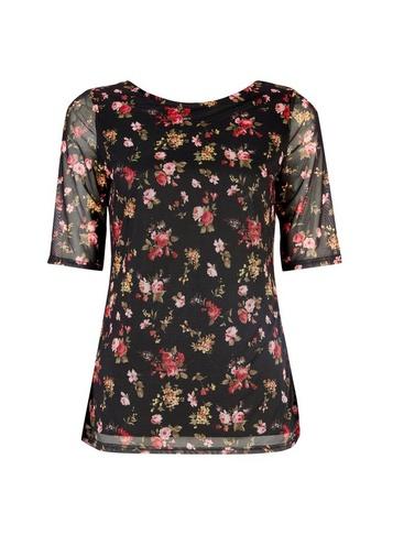 Dorothy Perkins Black Ditsy Print Mesh Scoop Back Top