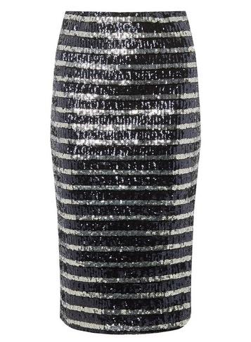 Dorothy Perkins Navy And Silver Sequin Striped Pencil Skirt