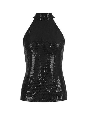 Dorothy Perkins *black Sequin Halter Neck Top
