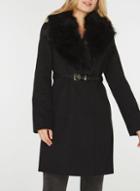 Dorothy Perkins Black Belted Faux Fur Collar Coat