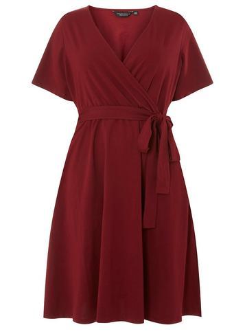 Dorothy Perkins *dp Curve Burgundy Short Sleeve Fit And Flare Dress