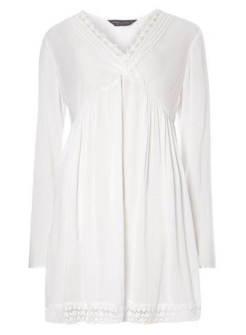 Dorothy Perkins *tall White Lace Detail V-neck Tunic Top