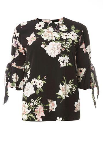 Dorothy Perkins Navy Floral Tie Sleeve Top