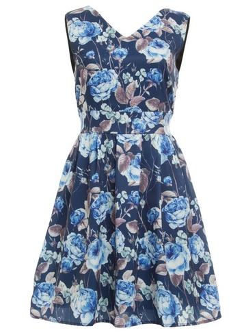 *tenki Blue Floral Print Skater Dress