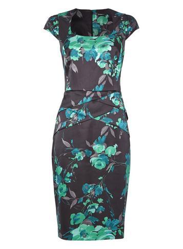 Dorothy Perkins *roman Originals Green Floral Print Satin Bodycon Dress