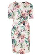 Dorothy Perkins White Tropical Print Ruched Side Bodycon Dress