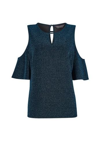 Dorothy Perkins Petite Teal Blue Cold Shoulder Top
