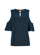 Dorothy Perkins Petite Teal Blue Cold Shoulder Top