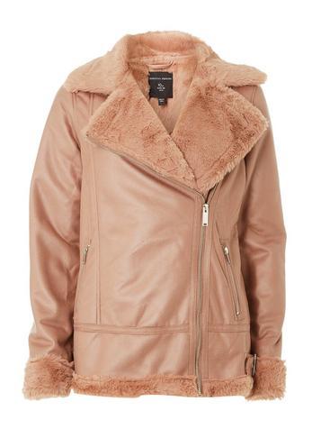 Dorothy Perkins Pink Faux Shearling Biker Jacket