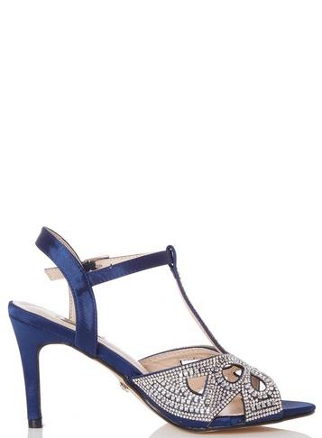 *quiz Navy Diamante Heel Sandals