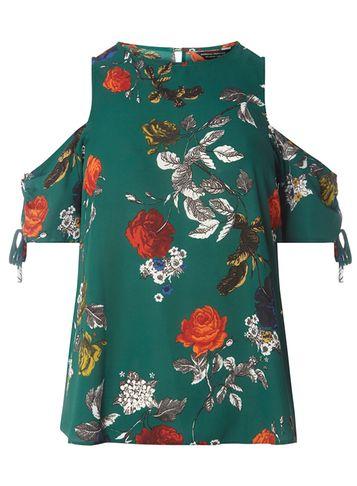 Dorothy Perkins Green Floral Cold Shoulder Top