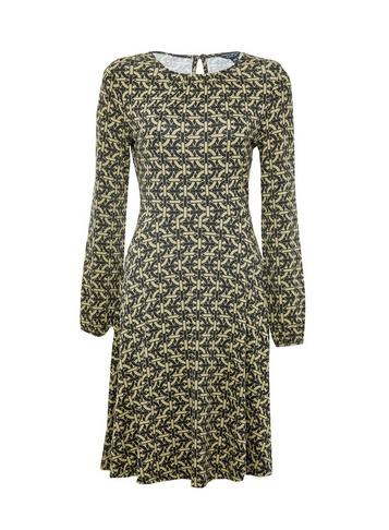 Dorothy Perkins Green Geometric Print Pleat Neck Fit And Flare Dress