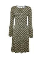 Dorothy Perkins Green Geometric Print Pleat Neck Fit And Flare Dress