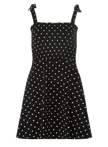 Dorothy Perkins Petite Black Spot Shirred Skater Dress