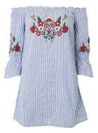 Dorothy Perkins Blue Striped Embroidered Tunic Top