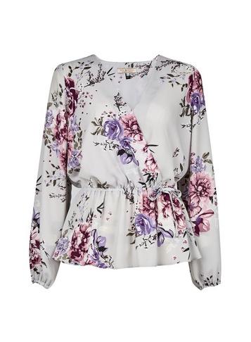 *billie & Blossom Grey Floral Print Wrap Blouse