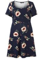 Dorothy Perkins *dp Curve Navy Floral Ruched Sleeve Fit And Flare Dress