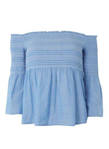 Dorothy Perkins Blue Wide Shirred Bardot Top