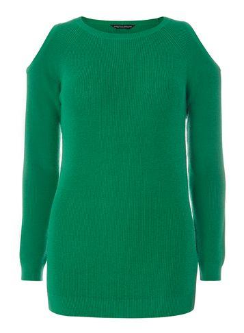 Dorothy Perkins Green Cold Shoulder Jumper