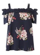 Dorothy Perkins Dp Curve Navy Blue Floral Print Ruffle Bardot Top
