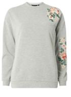 Dorothy Perkins Grey Embroidered Sleeve Sweat Top