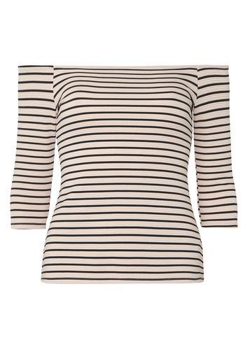 Dorothy Perkins Petite Blush And Black Striped Bardot Top