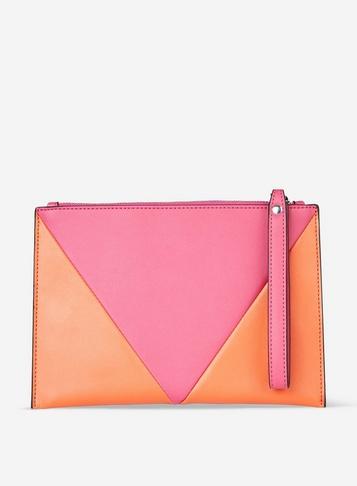 Dorothy Perkins Pink And Orange Panel Wristlet Clutch Bag