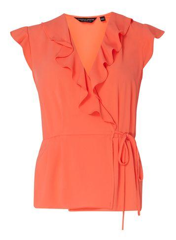 Dorothy Perkins Coral Sleeveless Ruffle Wrap Blouse