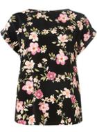 Dorothy Perkins *tall Black Floral Short Sleeve Turn Back T-shirt