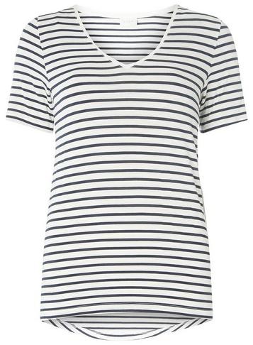 *vila Navy And White Striped V-neck T-shirt
