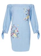 Dorothy Perkins *quiz Blue Bardot Embroidered Shift Dress