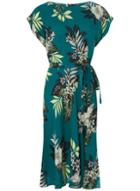 Dorothy Perkins *tall Green Tropical Print Fit And Flare Dress