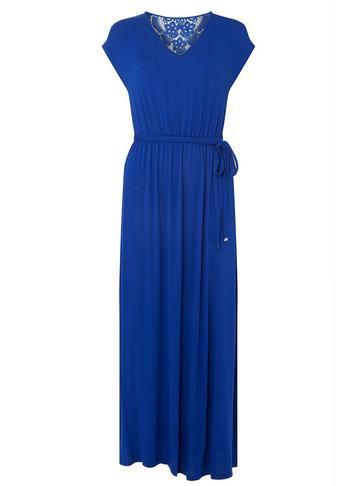 Dorothy Perkins Petite Blue Crochet Back Maxi Dress
