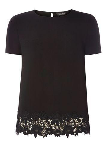 Dorothy Perkins Black Crochet Hem T-shirt