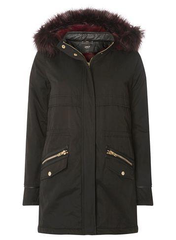 Dorothy Perkins *only Black Contrast Faux Fur Parka Coat