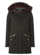 Dorothy Perkins *only Black Contrast Faux Fur Parka Coat