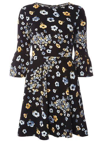 Dorothy Perkins Black Floral Fluted Dress