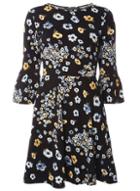 Dorothy Perkins Black Floral Fluted Dress