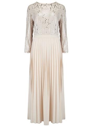 *little Mistress Cream Sequin Pleat Dress