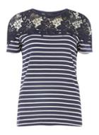 Dorothy Perkins Navy Striped Lace Yoke T-shirt