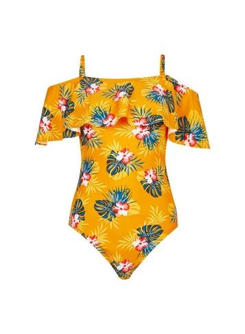 Dorothy Perkins *tall Yellow Floral Print Bardot Swimsuit
