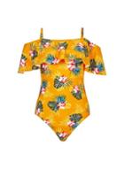 Dorothy Perkins *tall Yellow Floral Print Bardot Swimsuit