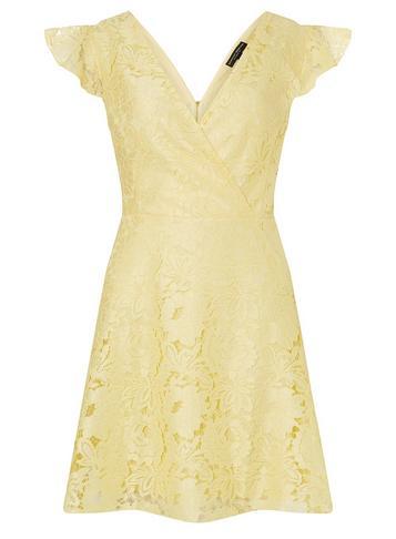 Dorothy Perkins Yellow Lace Ruffle Midi Skater Dress
