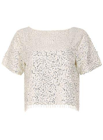 Dorothy Perkins *tenki Beige Sequin Party Top