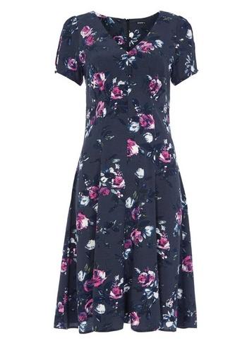 *roman Originals Navy Floral Print Tea Dress