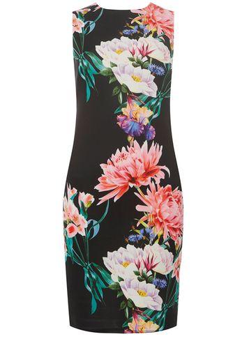 Dorothy Perkins Black Floral Placement Scuba Pencil Dress