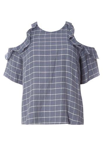 Dorothy Perkins Petite Blue Check Cold-shoulder Top