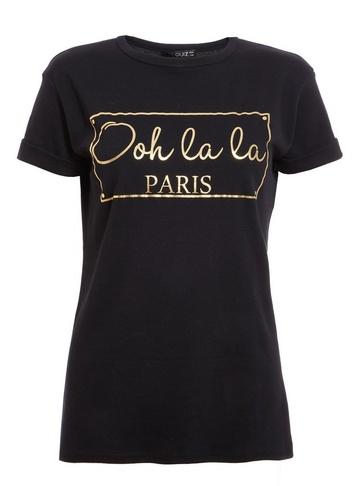 *quiz Black And Gld 'ooh La La Paris' Slogan T-shirt